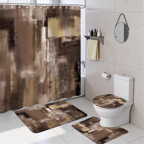 4PCS Fishing Shower Curtain Sets with Rugs, Rustic Fish Theme Rules Cabin Waterproof Bathroom Accessories with Non-Slip Bath Rugs, Toilet Lid Cover Bath Mat and 12 Hooks, Home Decor 72" X 72"
