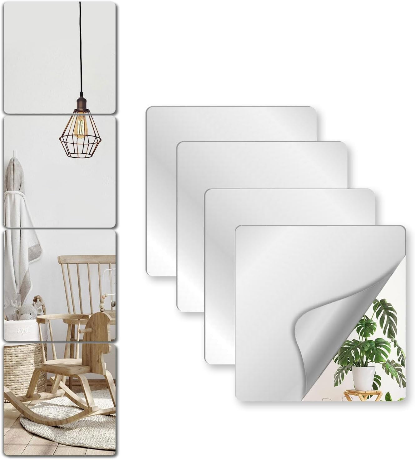 4PCS Flexible Wall Mirror Sheets Self Adhesive Acrylic Squares Mirror ...