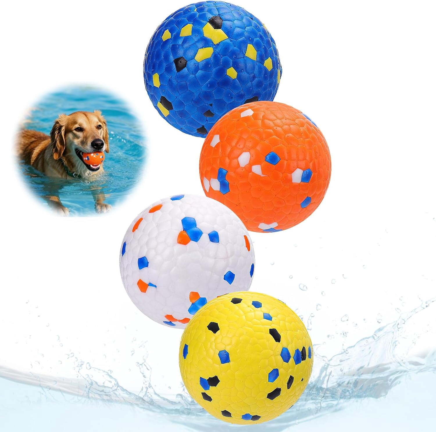 4PCS Floating Dog Toys –E-TPU Water Pool Fetching Toy for Small Medium Large Pet, Ball Shape Indestructible Interactive Dog Chew Toys for Summer Outdoor Training Fun