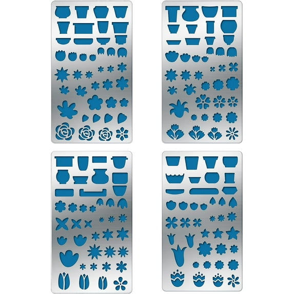 4PCS Flower Pattern Metal Stencils Flower Pot Illustration Stencil Template for Wood Carving Drawings