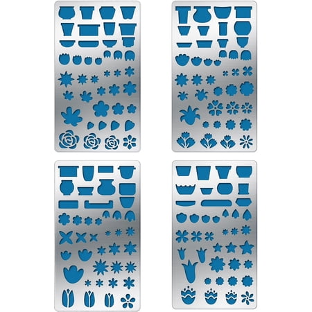 4PCS Flower Pattern Metal Stencils Flower Pot Illustration Stencil Template