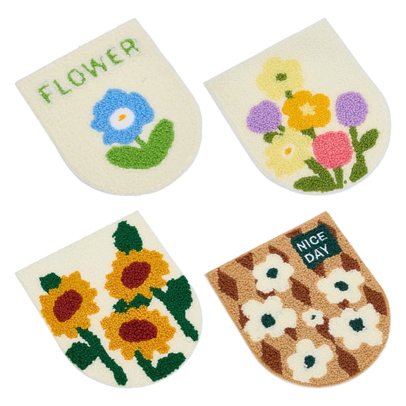 4PCS Flower Pocket Iron on Patches 5.5x4.7 Inch Daisy Sunflower Embroidered Patches Polyester Chenille Applique Patch DIY