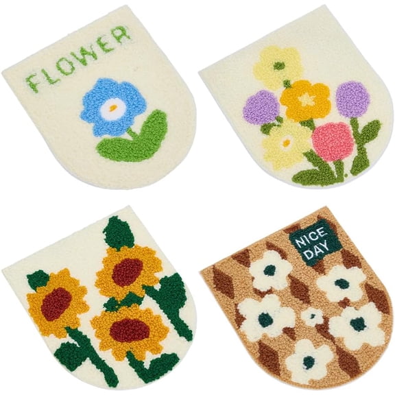 4PCS Flower Pocket Iron on Patches 5.5x4.7 Inch Daisy Sunflower Embroidered Patches Polyester Chenille Applique Patch