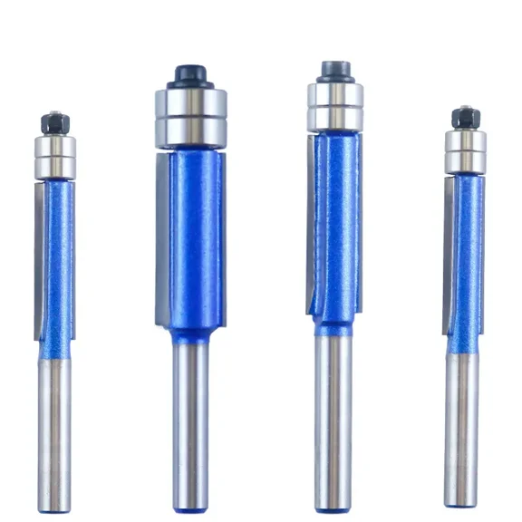 4PCS Flush Trim Router Bit Set, 1/4" Shank Carbide-Tipped Router Bits with Top & Bottom Bearings for Woodworking, Edge Trimming & Pattern Routing