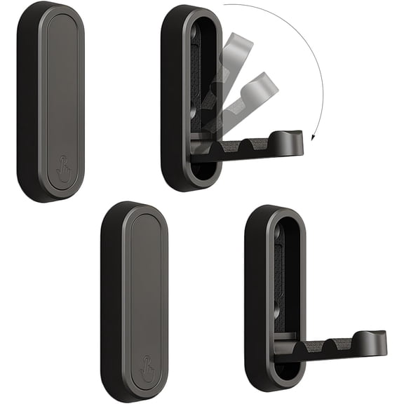 4PCS Foldable Invisible Hook Zinc Alloy Bathroom Wall Hook Retractable for Closet Scarf Hat Robe Key Purse Bag Folding Hooks Minimalist Style (Black)