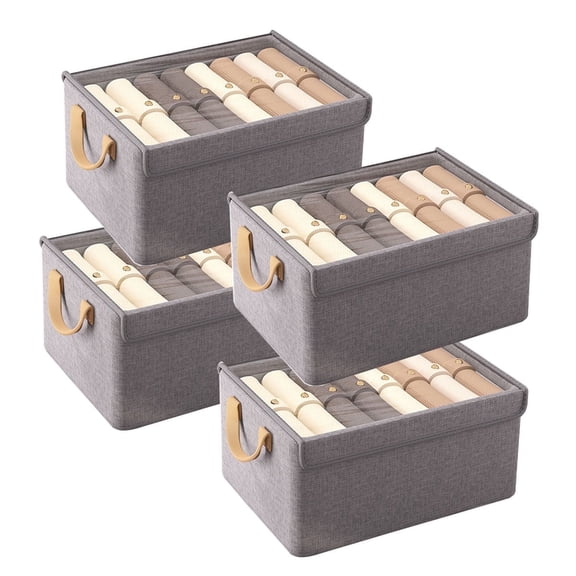 4PCS Foldable Storage Box with Lid - Extra Large Fabric Closet Organizer for Clothes, 18.5x11x7.9 Inch Canvas Bin, Collapsible Design for Bedroom, Shelf, Closet, Underbed (Gray)