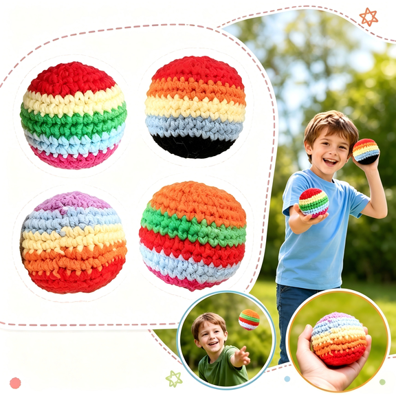 4PCS Footbag Sack for Kick Ball, Assorted Foot Bag Crochet Hacky for Adults, Knitted Hackys Bag, Juggling Balls for Beginners