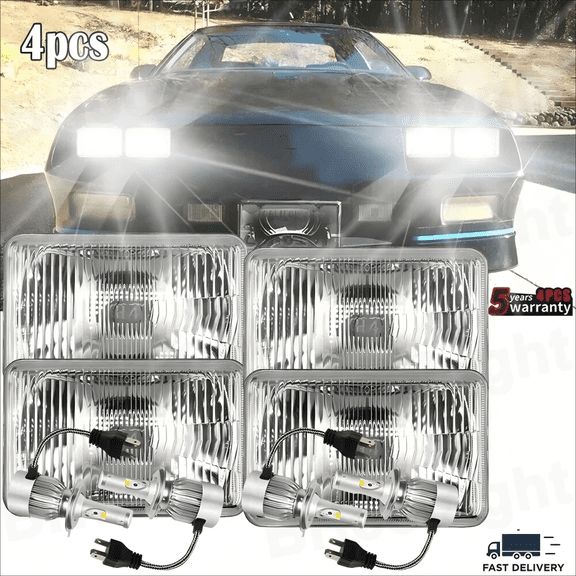 4PCS For 82-92 Chevrolet Camaro 4x6" Square GLASS LED Headlights Hi-Lo Beams A++