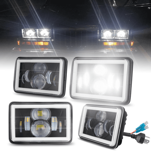 4PCS For Chevrolet Caprice 1977-1986 4x6" Inch LED Headlights Hi/Lo Halo DRL