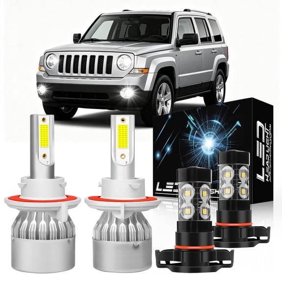 4PCS For Jeep Patriot 2011-2017 6000K White LED Headlight Hi/Lo Beam Fog Light Bulbs, Super Bright H13 High/Low Beam 5202 Foglight