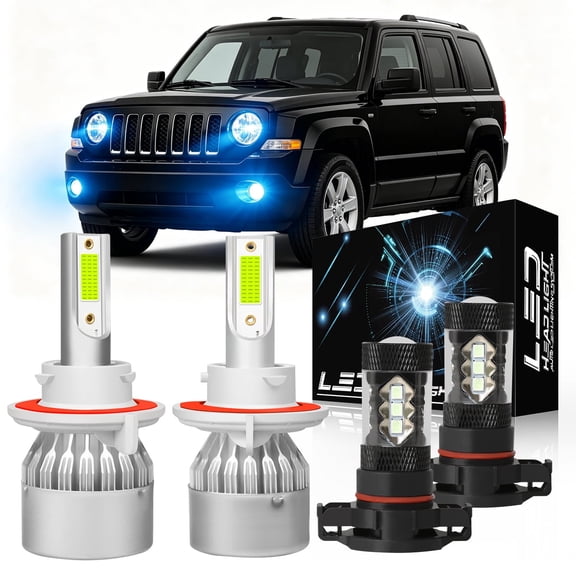4PCS For Jeep Patriot 2011-2017 8000K Ice Blue LED Headlight Hi/Lo Beam Fog Light Bulbs, Super Bright H13 High/Low Beam H16 Foglight
