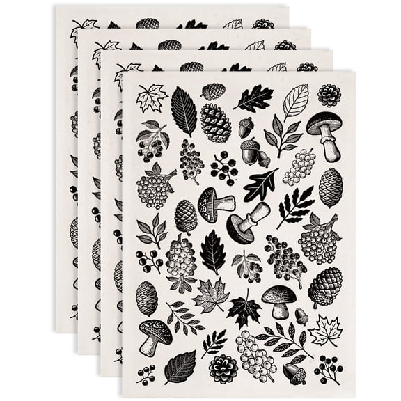 4PCS Forest Underglaze Paper Transfer Pinecone Mushroom Transfer Paper