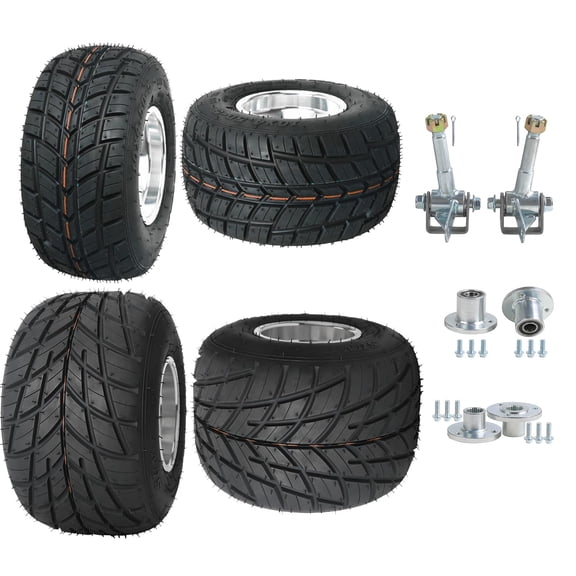 4PCS Front 10x4.50-5 Rear 11x7.10-5 Go Kart Racing Tires - 5 Inch Tubeless Wheels with 3 Stud Hubs and Steering Knuckle for Karting, ATV, Quad, Buggy, Go Kart, Mini Bike, Drift Trike Racer Rain Tire