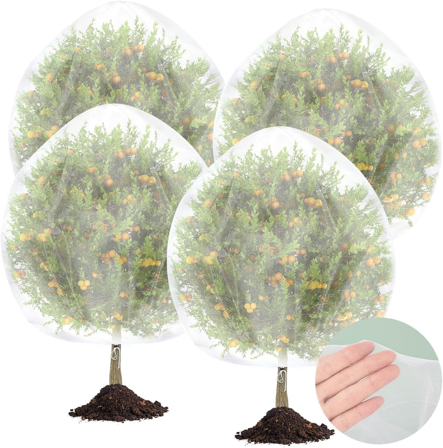 4PCS Fruits Tree Netting, 7.5 x 5.2 ft Large Ultra-Fine Mesh Net for Cicadas with Drawstring,Bird Netting Fruit Trees, Insect Neting Garden Plants