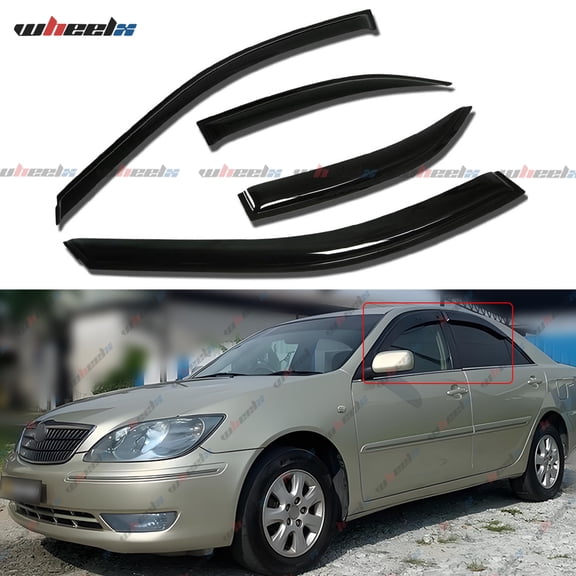 4PCS Full Black Tape-On Window Visors, Side Rain Guards Wind Deflectors Compatible with 2002-2006 Toyota Camry Sedan, Automotive Exterior Driving Accessories