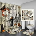 thumbnail image 1 of 4PCS Funny Black Cat Halloween Shower Curtain Set, Waterproof Fabric Shower Curtain, Non-Slip Bath Mat Bathroom Rugs, Gold Moon Pumpkin Castle Ghost Spider Crow Dead Tree Bat Bathroom Decor, 1 of 7