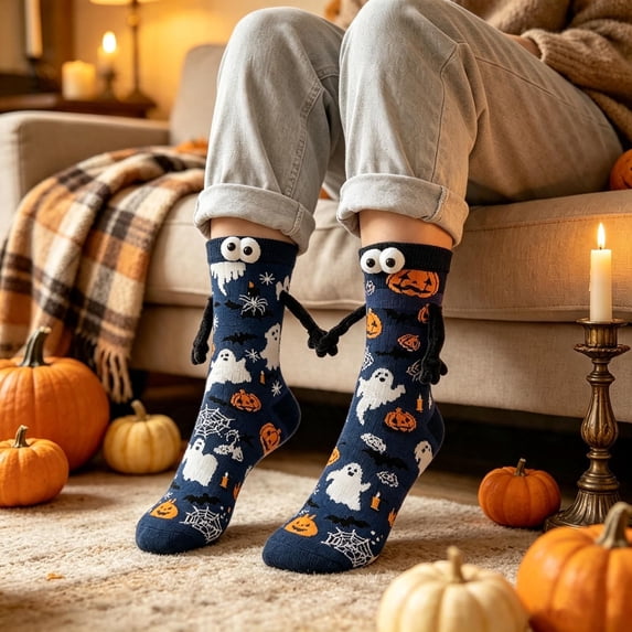 4PCS Funny Halloween Socks Holding Hands Socks For Women Mens Halloween Gifts for Men Women
