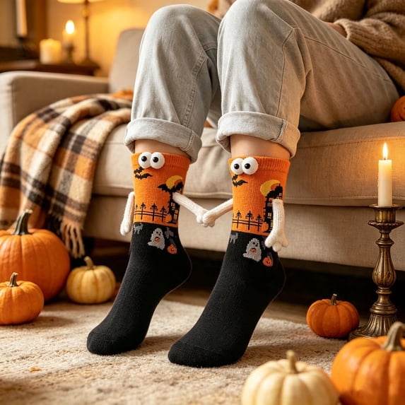 4PCS Funny Halloween Socks Holding Hands Socks For Women Mens Halloween Gifts for Men Women