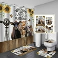 thumbnail image 1 of 4PCS Fashion Highland Cow Shower Curtain Sets with Rugs, Waterproof Fabric Grey Shower Curtain, Funny Quotes Bull Cattle Pink Floral Bag High Heels Perfume Bathtub Bubble Modern Bathroom Decor, 1 of 7