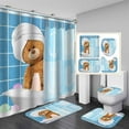 thumbnail image 1 of 4PCS Funny Monkey Shower Curtain Sets with Rugs, Waterproof Fabric Grey Shower Curtain, Cool Hilarious Chimpanzee Black White Animal Wildlife Bathtub Red Wine Modern Boys Men Bathroom Decor, 1 of 7