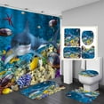 thumbnail image 1 of 4PCS Funny Shark Shower Curtain Sets with Rugs, Waterproof Fabric Shower Curtain, Blue Ocean Red Starfish Fish Sea Animal Marine Life Colorful Coral Reef Beach Coastal Nautical Bathroom Decor, 1 of 7