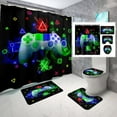 thumbnail image 1 of Gaming Theme Shower Curtain Sets 4-Piece Waterproof Polyester 72x72 Inch, Navy Blue Controller & Pixel Design with Non-Slip Bath Mat & Toilet Cover, Youth Bathroom Decor Includes 12 Hooks​, 1 of 6