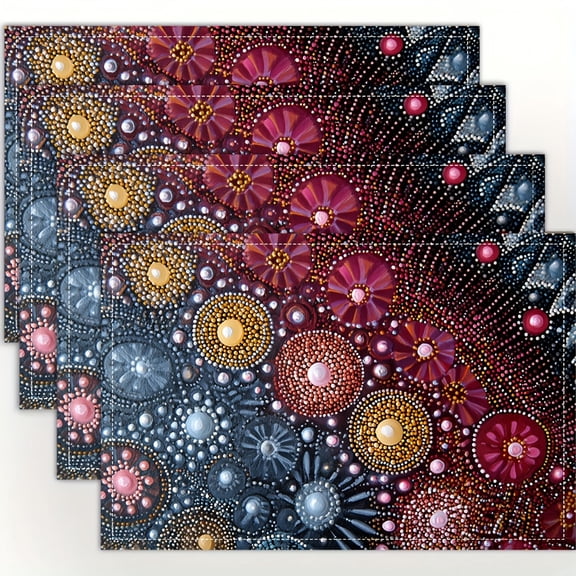 4PCS, Genuine Aboriginal Art Placemats Featuring an Ice Drops Design, Suitable for Dining Tables, Kitchens, Parties, Indoor Use, Holidays, Dinner Gatherings, And Home Decoration (Table Mats)