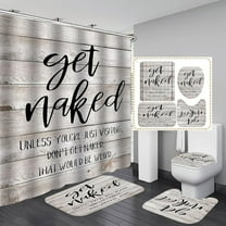 4PCS Get Naked Shower Curtain Set, Funny Quotes Black Letters Barnwood Country Rustic Farmhouse Bathroom Decor, Waterproof Fabric Shower Curtain, Non-Slip Bath Mat Toilet Rug, Don't Get Naked