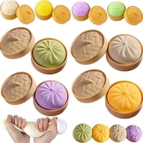4PCS Giant Mystery Dumpling Squishy Toy Set with Mini Steamers, Jumbo Bao Bun Stress Relief Fidget for & Adults, Sensory Play, White Elephant Gifts Under 10 Dollars