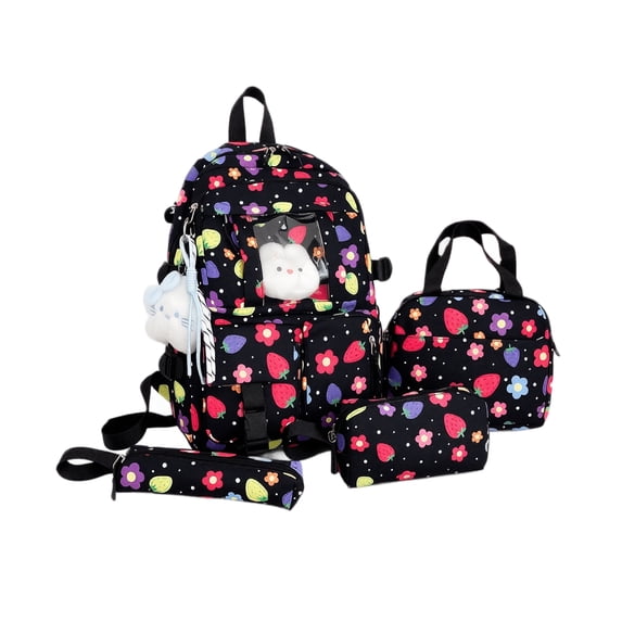 4PCS Girls Backpack Set Cute Backpack School Backpack with Tote Bag Lunch Box Pencil Case Kids Backpack for Elementary Middle High School College Students