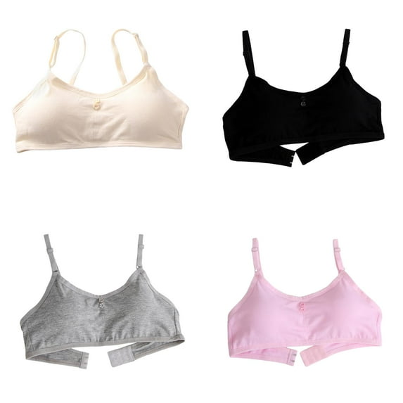 4PCS Girls Training Bras Teens Sports Bras for Kids 8-10,10-12,12-14,14-16 Years Cotton Wireless Light Padded Bralette