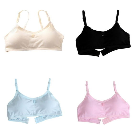 4PCS Girls Training Bras Teens Sports Bras for Kids 8-10,10-12,12-14,14-16 Years Cotton Wireless Light Padded Bralette