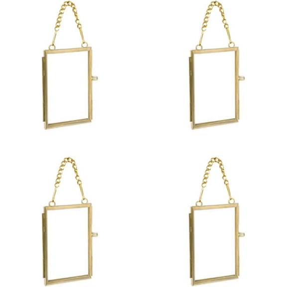 4PCS Glass Frame for Pressed Flowers, 2x3 Inch Brass Hanging Photo Frame Double Glass Frame with Chain DIY Vintage Home Decor