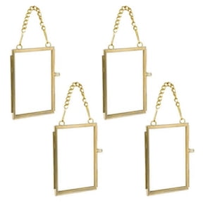 4PCS Glass Frame for Pressed Flowers, 2x3 Inch Brass Hanging Photo Frame Double Glass Frame with Chain DIY Vintage Home Decor