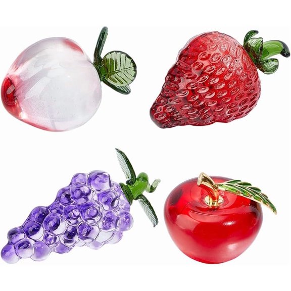 4PCS Glass Fruit Decor Hand Blown Figurines Realistic Fruit Charms for Home Kitchen Decor Gift Wedding Birthday Tabletop Decoration Mixed Color