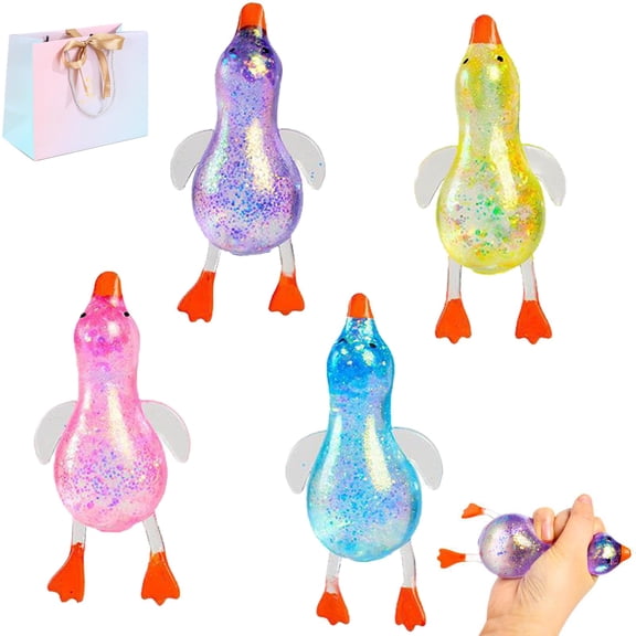 4PCS Glitter Duck Squishy, Sugar Squishy Duck, Cute Ducks quishy Sugar Stress Ball, Ultra quishy and Moldable Slow Rise Relaxing Sensory Fidget Stress for Anxiety Relief