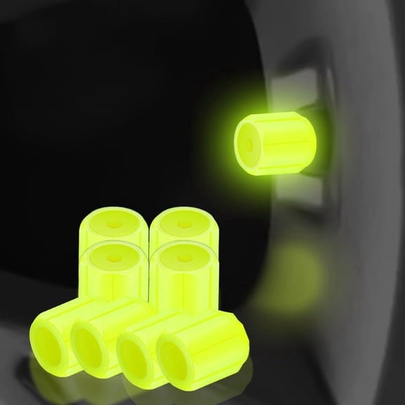 4PCS Glow-in-The-Dark Car Tire Valve Cap Set, Luminous Night Rider Covers Universal Fluorescent Waterproof Lights Stem Caps Durable Easy to Install No Tool Required for Vehicle Bikes