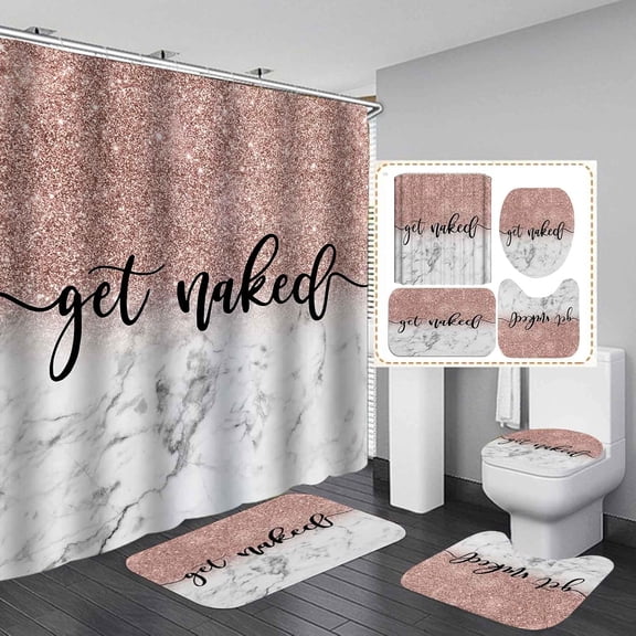 4PCS Gold Black Marble Shower Curtain Set, Luxury 100 Dollar Bills Woman Sexy Lips Abstract Modern Cash USA Money Bathroom Decor, Waterproof Fabric Shower Curtain, Non-slip Bath Mat