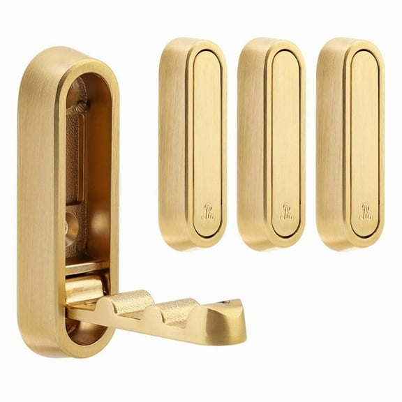 4PCS Gold Foldable Wall Hooks, Metal Foldable Hooks Wall Wount for Bathroom, Kitchen, Bedroom Gold,4 x Folding Wall Hooks,Gold
