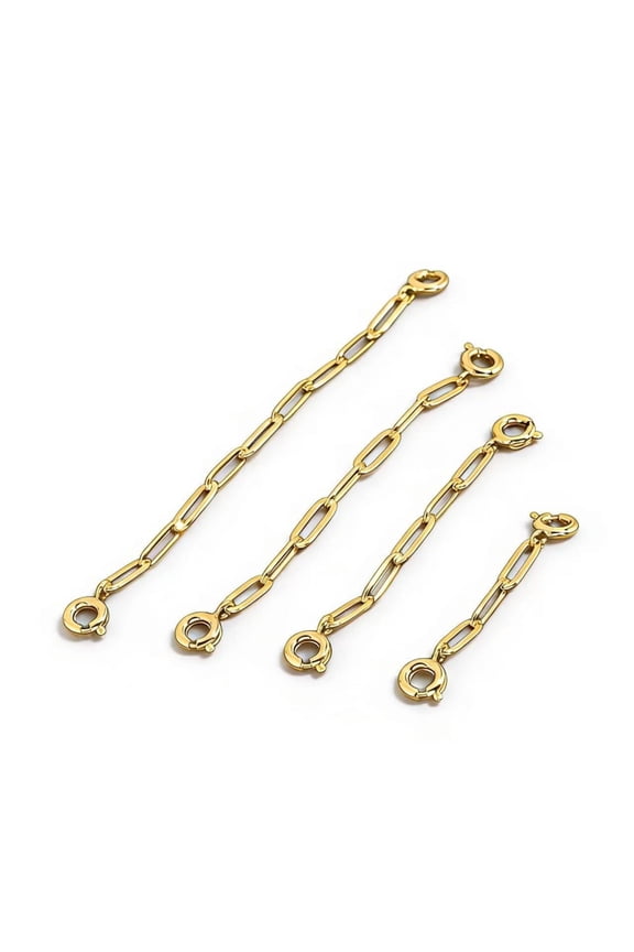 4PCS Gold Plated Necklace Extenders for Jewelry, Paperclip Chain Extension with Spring Ring Clasp, Bracelet Anklet Chain Extender for Women