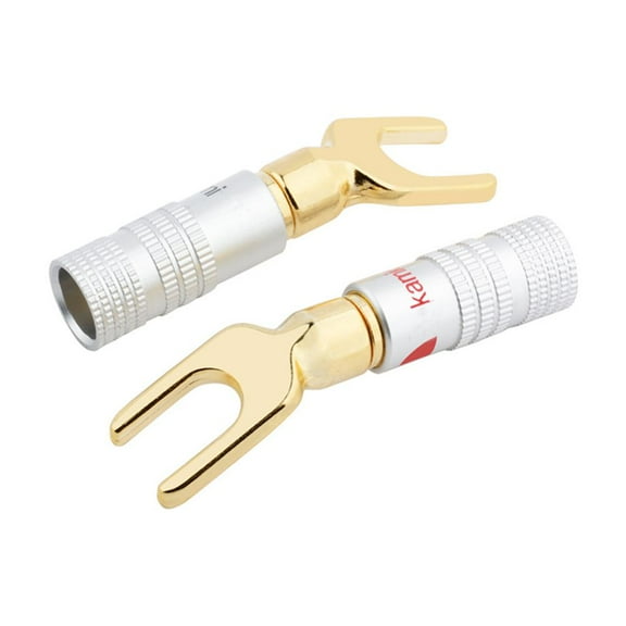 4PCS Gold Plated Speaker Spade Connectors Y PlugSpade Connectors Y PlugsSpeaker Wire Connector Screw Locking Banana PlugAudio Speaker Plugs Speaker Cable U-Type Split Plug
