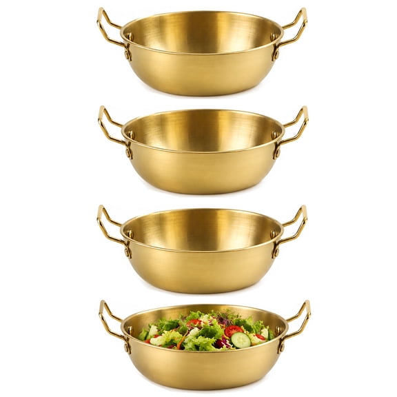 4PCS Gold Serving Bowls with Handles, Stainless Steel Mixing Bowl Decorative Gold Esthetician Bowls for Party Cooking Baking Prepping