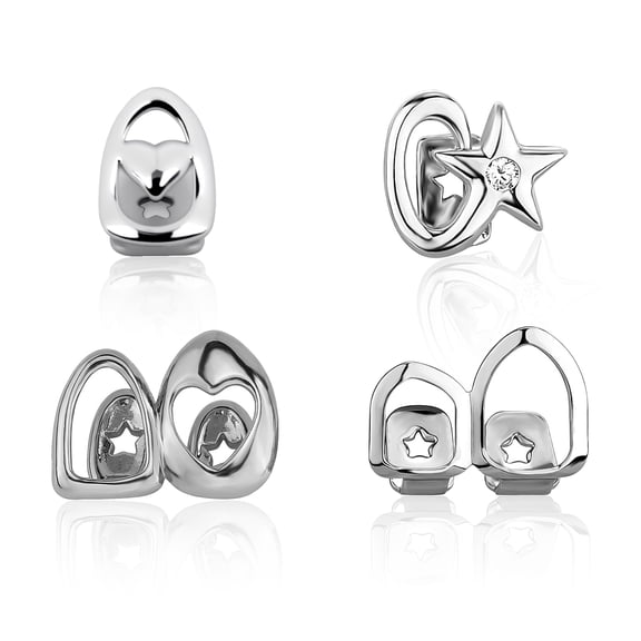 4PCS Gold & Silver Hip Hop Grillz Set, Iced-Out Design with Cubic Zirconia, Removable Party Rapper Teeth Jewelry for Men and Women