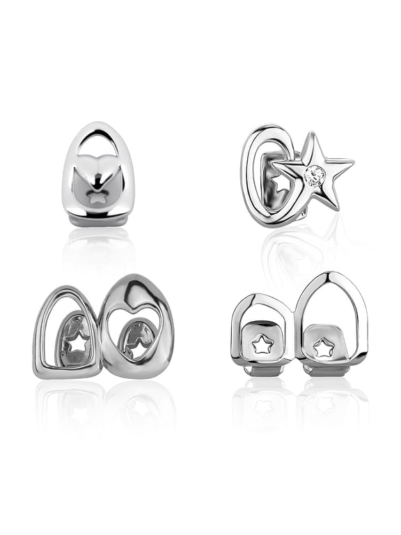 4PCS Gold & Silver Hip Hop Grillz Set, Iced-Out Design with Cubic Zirconia, Removable Party Rapper Teeth Jewelry for Men and Women