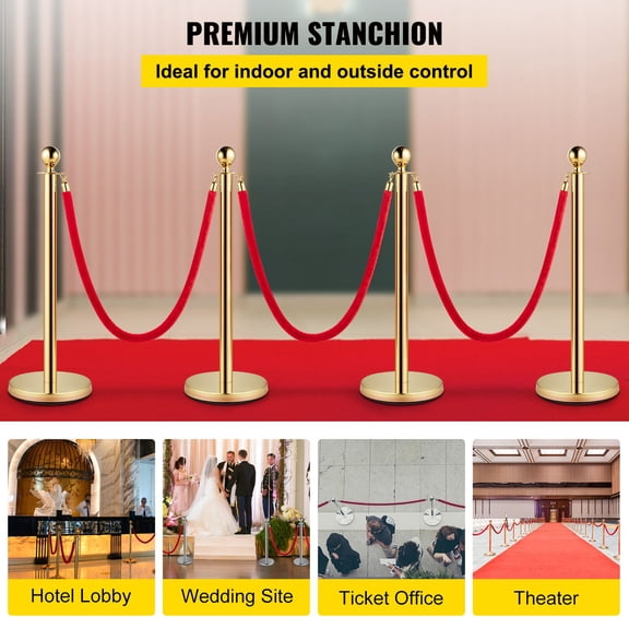 4PCS Gold Stanchion Posts Queue,38"Red Velvet Rope,Crowd Control Barriers Queue Line Rope,Barriers for Party Supplies