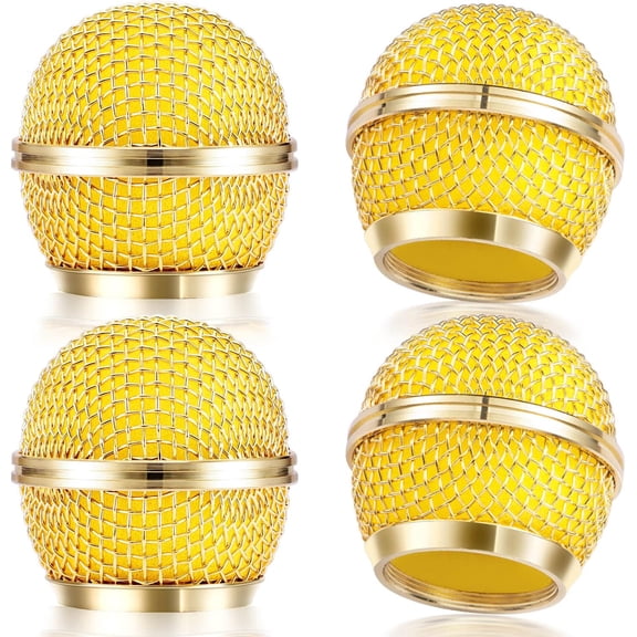 4PCS Golden Mic Grille Replacement, Mesh Microphone Grill Head for Sm58 Wireless Microphone & Wired Mics, Performance Plus Microphones Replacement Universal Screen Fits for SM58 SM58S Beta58a