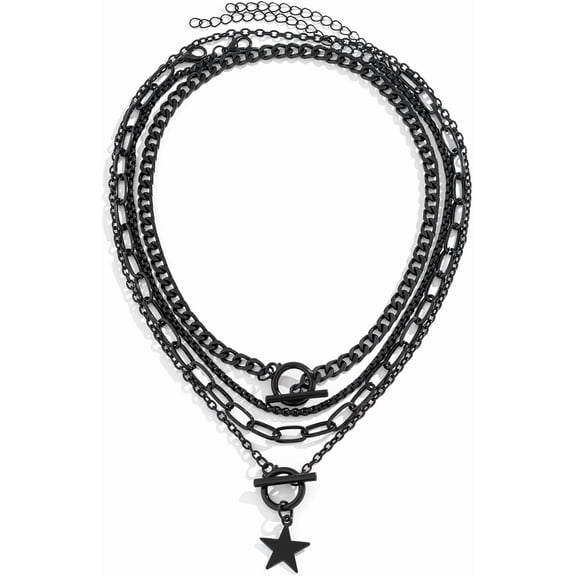 4PCS Gothic Fine Necklace Set Black Layered Necklaces for Women Trendy Star Dangle Necklace Punk Hip Hop Necklaces,Multilayer Flexible Chain Necklaces Set for Women Jewelry[w357]