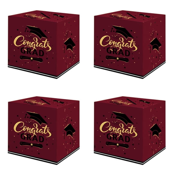 4PCS Graduation Card & Money Box 2025 - Foldable Congrats Grad Holder for Party Decor - Maroon Themed Keepsake Gift Box for High School & College Graduation Celebrations