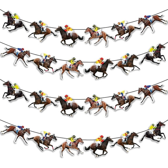 4PCS Grand National Horse Racing Decorations Wild Western Boy Girl Cowboy Cowgirl Bunting Party Cool Horse Racing Game Kentucky Horse Derby Party Banners West Race Night Festival Celebration Bunting