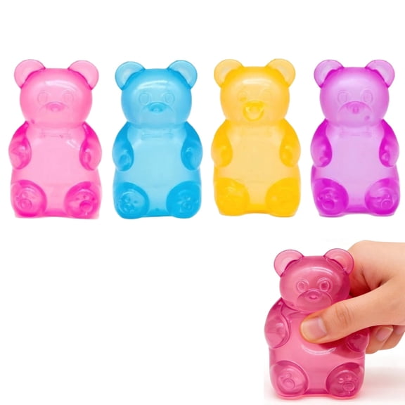 4PCS Gummy Bear Stress Toys | Filled Bear Squishy Toys|Gel Ultra Squishies High Density Squeeze Balls | Party Favors Toys Tall 3.15 Inches